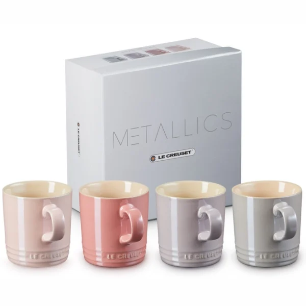 le creuset metallic chiffon pink mug, rose quartz, bluebell purple, mist gray 350ml (4 pieces)