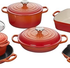 Le Creuset Signature Enameled Cast-Iron Cookware Set, 10-Piece, Flame